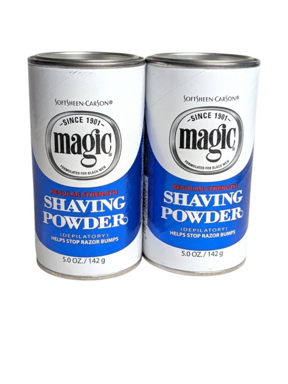 Lot of 2 SoftSheen-Carson Magic Shaving Powder Regular Strength Blue 5 oz Can